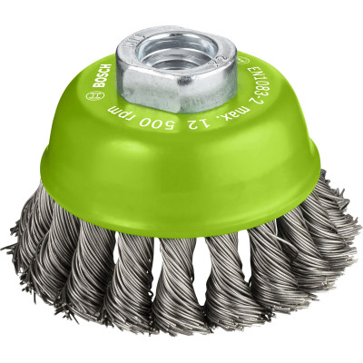 Brosse boisseau PRO pour l'Inox fils torsadés M14 75 x0.5