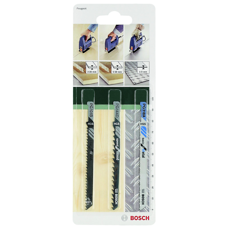 Kit 3 Lames scie sauteuse Emm. Peugeot Bois & Métal PG101B PG144D PG318A x3