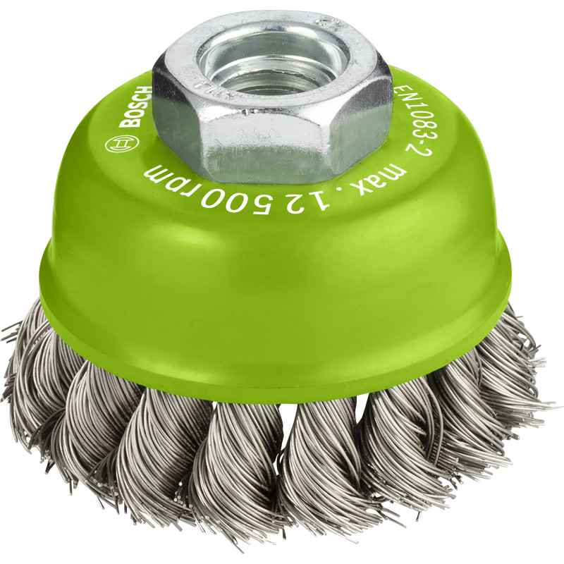 Brosse boisseau PRO pour l'Inox fils torsadés M14 60 x0.35