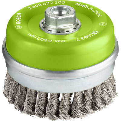 Brosse boisseau PRO pour l'Inox fils torsadés M14 100 x0.35