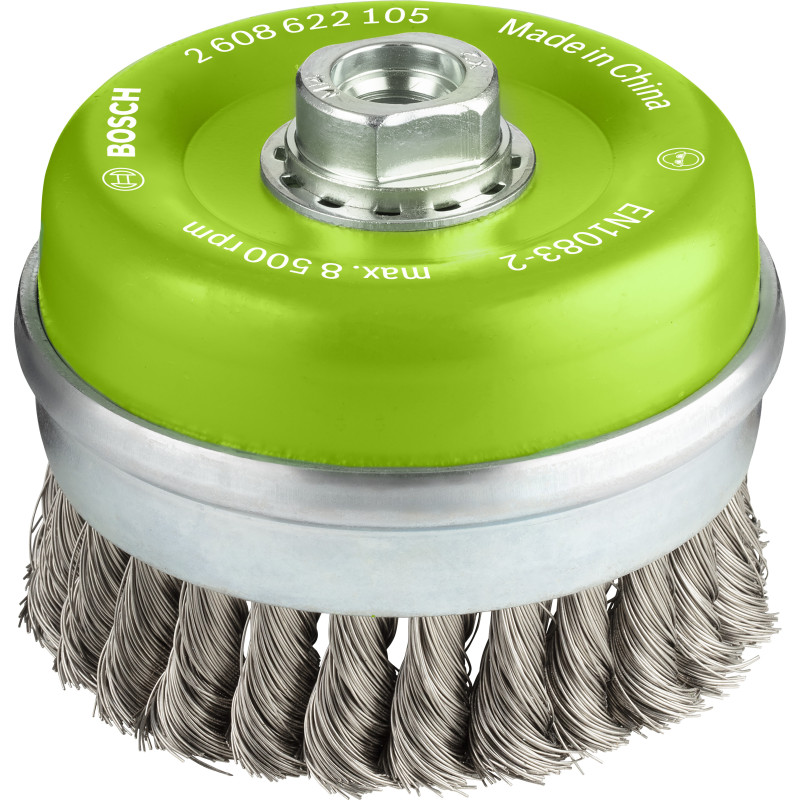 Brosse boisseau PRO pour l'Inox fils torsadés M14 100 x0.35