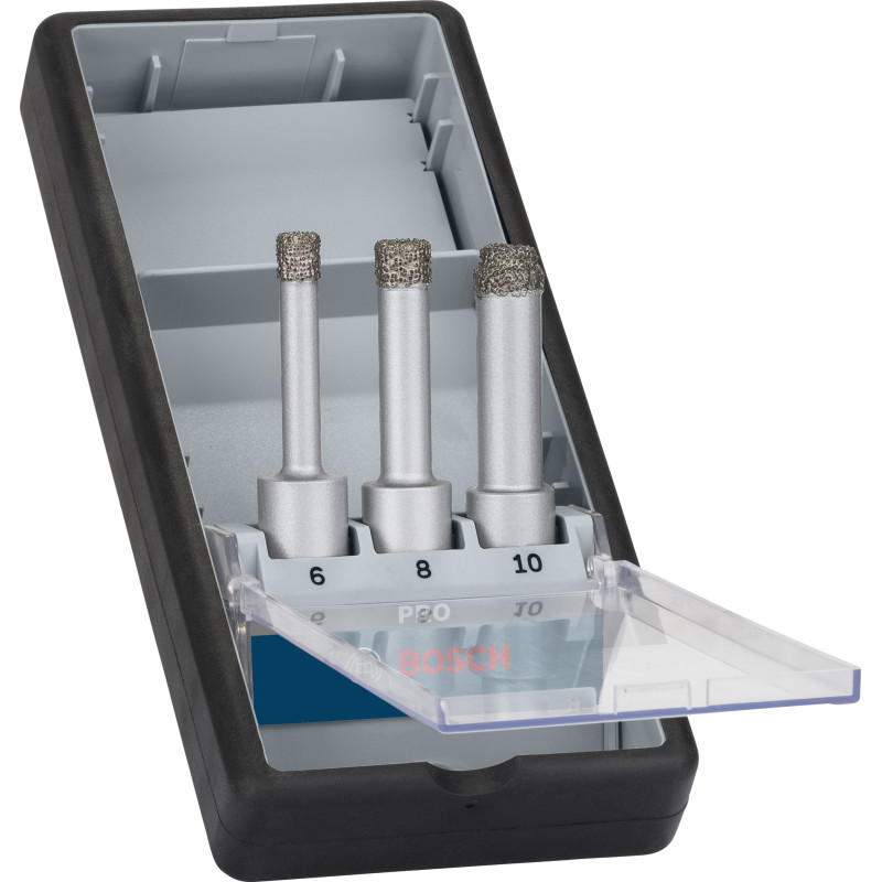 Set 3 forets diamant PRO Ceramic a sec, 6 x33 8 x33 10 x33 mm