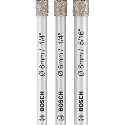 Set 3 forets diamant PRO Ceramic a sec, 6 x66 6 x66 8 x66 mm