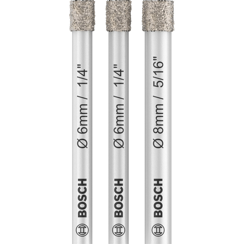Set 3 forets diamant PRO Ceramic a sec, 6 x66 6 x66 8 x66 mm