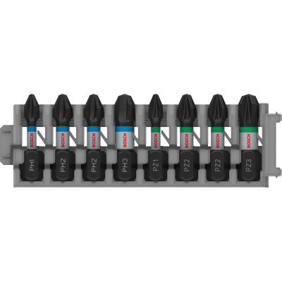8 Embouts de vissage PRO Impact PH1 PH2(x2) PH3 PZ1 PZ2(x2) PZ3 25 mm