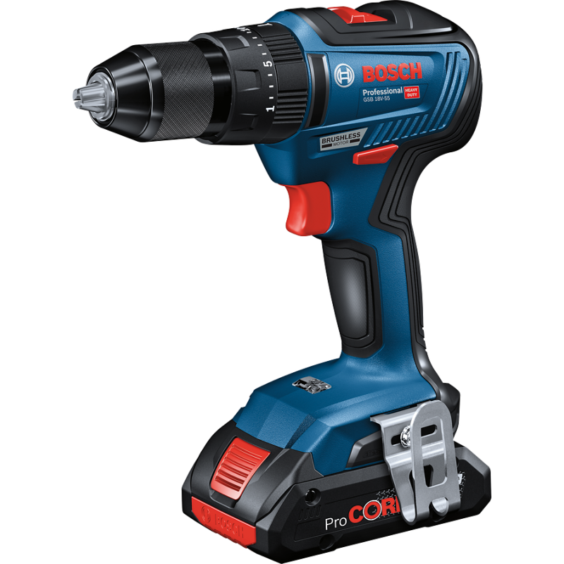 Perceuse à percussion GSB 18 V-55 + GBA 2 x2,0 Ah + GAL 18 V-40 LC