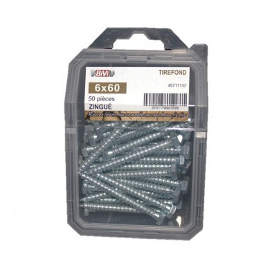 COQUE DE 50 TIREFOND TH 6X60 ZING — DIN 571 — Boîte de 4 pièces