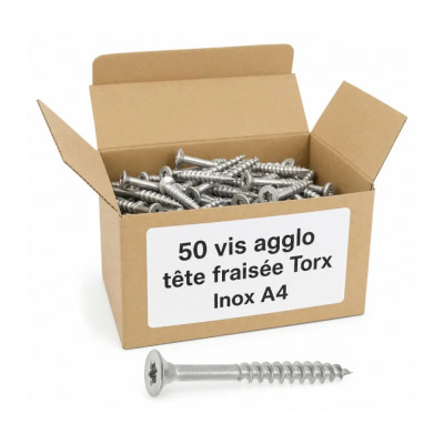 Vis bois/aggloméré tête fraisée TORX inox A4 4.0 X 50/30 -(BP 50) — FRAISEE / INOXA4 — Blister de 50 pièces