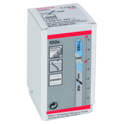 100 Lames scie sauteuse HSS Métal 92 mm Pas: 1,9-2,3 mm T118B