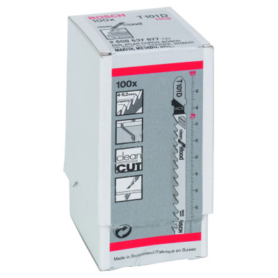 100 Lames scie sauteuse HCS Clean Bois 100 mm Pas: 4-5,2 mm T101D