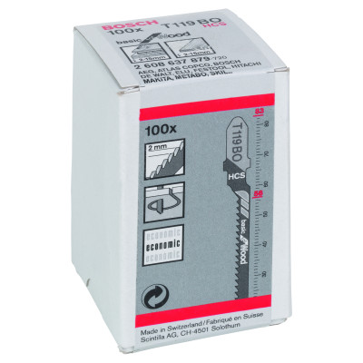 100 Lames scie sauteuse HCS Bois 83 mm Pas: 2 mm T119BO