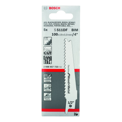 5 Lames scie sabre BIM Flexible Bois & Métal 100 mm S511DF