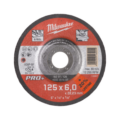 Disque À Meuler 125 Épaisseur 6 mm Pro+ 1Pc-Milwaukee Consommable