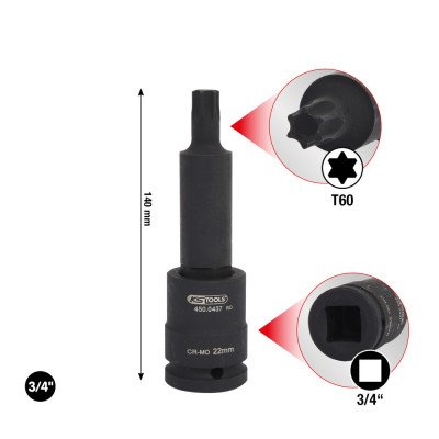 Douille Tournevis À Chocs Torx Longue, T60 - Sur Carte