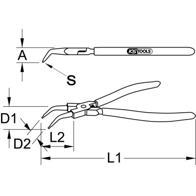 Pince À Circlips Intérieur Coudée À 45°, Ø19-60 mm, L. 240 mm