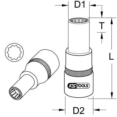 Douille Tournevis 1/2'' Pour Jantes Aluminium Oz, 8 mm, L.60 mm