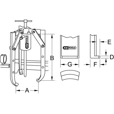 Extracteur universel à 3 griffes utilisation avec vérin hydraulique, 1000x700x50 mm