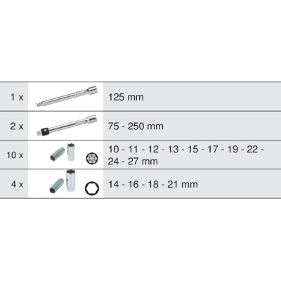 Module De Douilles Longues Et Accessoires 1/2'', 17 Pièces