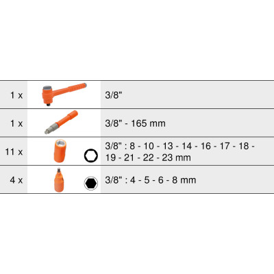Module De Douilles 6 Pans Et Cliquet 3/8" Isolées 1000V, 17 Pièces