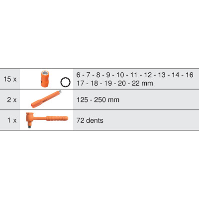 Module De Douilles Et Accessoires Isolés 1000V, 18 Pièces
