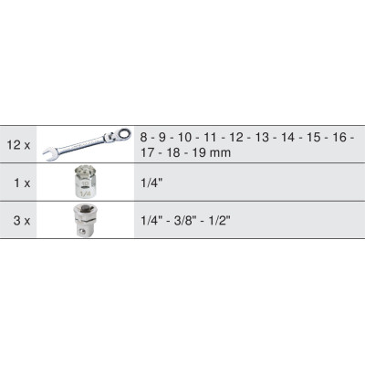 Module De Clés Mixtes À Cliquet Inclinable Gearplus® Avec Adaptateurs, 16 Pcs
