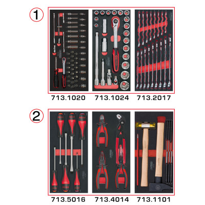 Composition D'Outils 2 Tiroirs Pour Servante, 114 Pièces