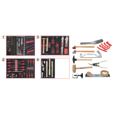 Servante ULTIMATE 5 tiroirs avec composition d’outils pour la carrosserie, 166 pièces
