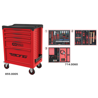Servante Racing 5 Tiroirs Équipée De 60 Outils - Spéciale Roue