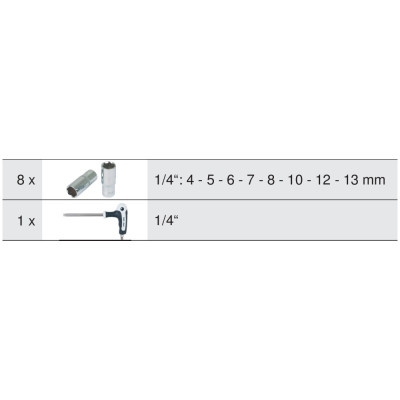 Jeu De Douilles Inox 1/4'', 9 Pcs