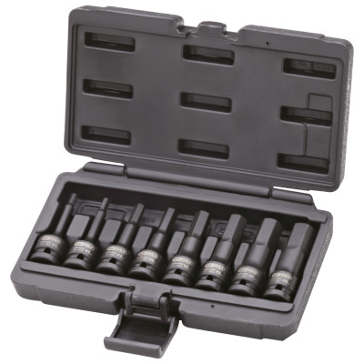 Jeu de 8 douilles tournevis à chocs longues 6 pans 1/2'', 5-6-8-10-12-14-17-19 mm