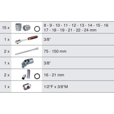 Coffret De Douilles Et Accessoires Ultimate 3/8'' 12 Pans, 22 Pièces