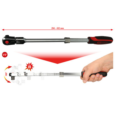 Cliquet Télescopique Réversible 1/2'' À Tête Articulée, 72 Dents