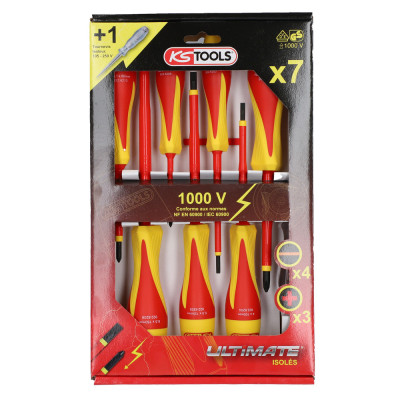 Jeu De 7 Tournevis Bi-Matière Isolés 1000V Fente-Ph + Tournevis Testeur