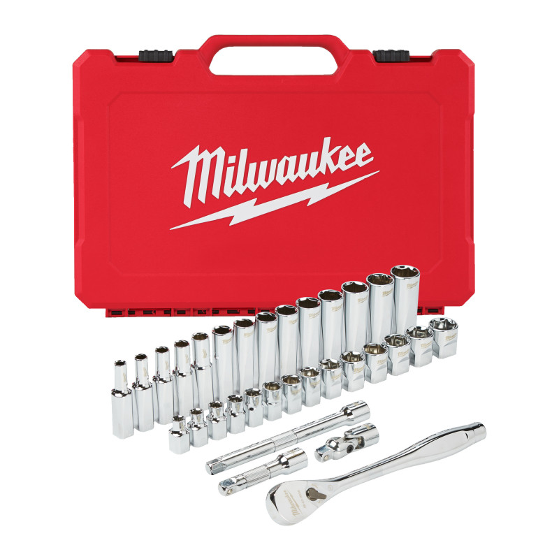 Set De Douilles Et Clés À Cliquet 3/8 Métrique 32 Pcs -Milwaukee Outils À Main
